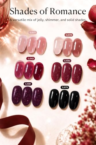 Image of AZUREBEAUTY HEMA-Free 15ML Gel Polish Set, 6 Colors Jelly Glitter Red Black