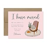 Hello Love Goods Plant, Cat, and Chair Moving Announement Cards, Personalized New Address Cards, Flat 5.5x4.25 I've Moved Notecards with Envelopes
