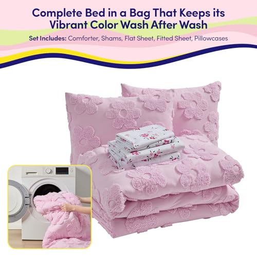 Image of Kids Full Size Bed in a Bag Tufted Comforter & Sheet Set - Complete Bedding Set with Corner Strap Fitted Sheet, Ultra Soft Lightweight All Season Comforter, Girls Bedroom, Dorm, Guest Room