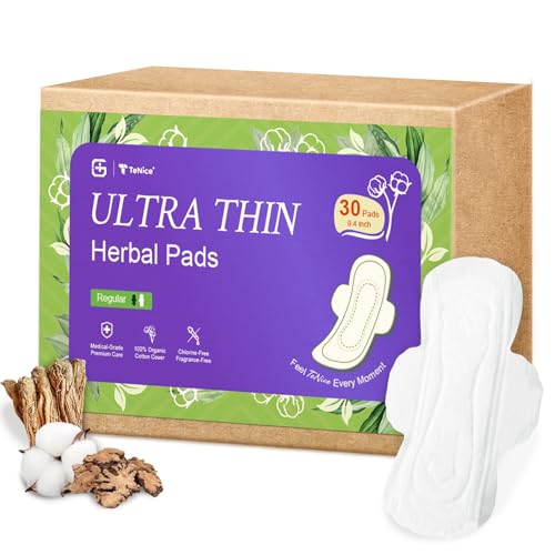 Image of Herbal Sanitary Pads for Women Feminine Care, Ultra Thin with Wings, Soft & Comfortable Cotton Menstrual Pad, Regular Absorbency for Light Flow, 30 Counts