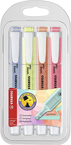 Marca-Texto – STABILO Swing Cool Pastel – Estojo com 4 unidades – Em 4 cores