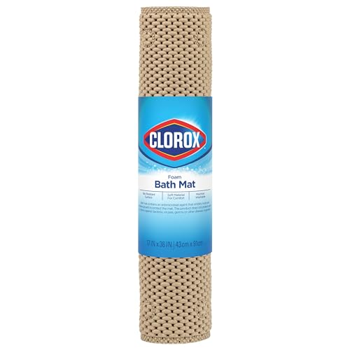 Duck Brand Clorox Cushioned Foam Bath Mat for Tubs, Non-Slip with Suction Cups, 17 Inches x 36 Inches, Taupe