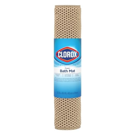 Clorox by Duck Brand Tapete de espuma acolchoado para banheira, tapete de banho antiderrapante com ventosas para conforto e segurança, 43 x 91 cm, Taupe