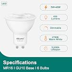 DiCUNO GU10 LED Spotlight Bulbs, 2700K Warm White, Dimmable 5W (40W Equivalent), 450lm, MR16 GU10 Base for Track & Recessed Lighting, 6-Pack