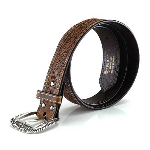 ARIAT Men's Leather Floral Embossed Belt, Medium Brown, 32 - Image 2