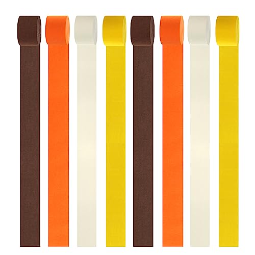 Image of Yellow-Beige Orange-Brown Fall Party-Decorations Streamers - 8 Rolls Boho Autumn Baby Shower Thanksgiving Harvest Crepe Tissue Paper Streamer,Birthday Bridal Bachelorette Wedding Garland Panduola