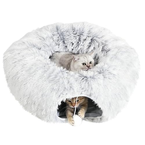 Vninkul 2 Pièces Tunnel pour Chat, Tunnel Chat Rond avec Tapis Amovible et Balles, Tunnel Cachette Chat pour d'Intérieur de Petite, Moyenne et Grande Taille