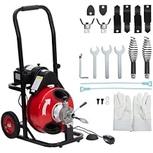 Upgraded Auto-Feed 100FT x 1/2" Drain Cleaner Machine | 250w Motor Sewer Snake Auger w/ 8 Cutters & Foot Switch | for Sink, Toilet, 1"-4" Pipes | Portable, Steel-Reinforced Cable
