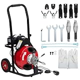 Auto-Feed Electric Drain Cleaning Machine – 100FT x 3/8" Heavy Duty Sewer Snake Auger – 250W Motor, 8 Cutter Heads, Air-Activated Foot Switch – Hydraulic Plumbing Pump for 1-4 Inch Pipes –