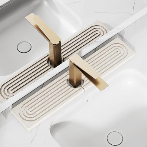 23.6''x4.8''Long Stone Faucet Mat for Kitchen Sink,Diatomite Quick Dry Kitchen Sink Splash Guard,Drying Stone Sink Tray,Super Absorbent,Sink Stone Quick Dry Around Faucet For Bathroom Counter-White