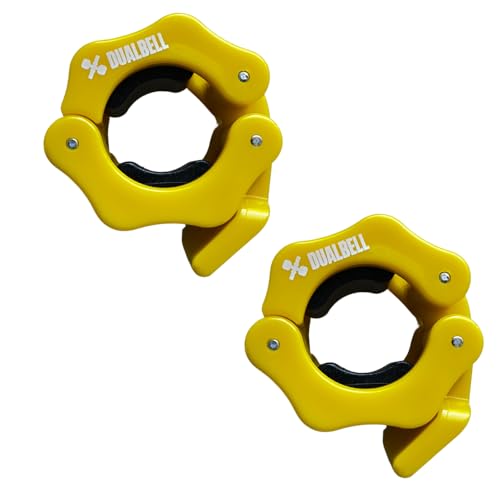 Dualbell Weight Collars, Quick Release Barbell Clamps for 1" Standard Diameter Bars, Exercise Collars Fit 1"(25mm) Quick Lock Pair of Collar Clips for Home Gym Weightlifting Fitness Training (Yellow)