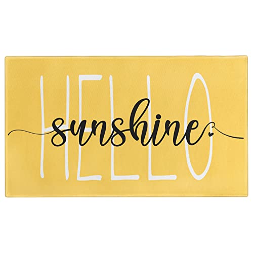 Summer Door Mat,Yellow Hello Sunshine Indoor Outdoor Non-Slip Doormat,Entryway Front Porch Spring Summer Welcome Door Mat for Entrance Decor,30