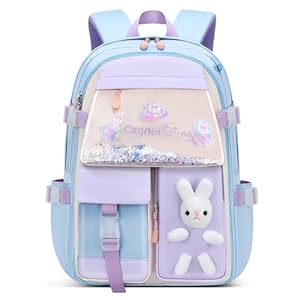 VIDOSCLA Bunny Girls Backpack for School Kawaii Kids Backpack Cute Sequin School Bag for Girls