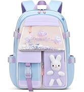 LANSHIYA Kawaii Bunny Backpack For Girls - Water-Resistant, 180° Zipper, 12.6x7.48x16.93 Inch, Cute School Bookbag