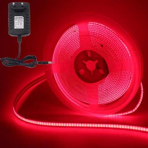 HEGEHE Kit striscia LED COB 24V, flessibile non impermeabile, striscia LED FCOB 528 LEDs/M + alimentatore, adatta per illuminazione decorativa fai da te per interni [0,5M, Rosso]
