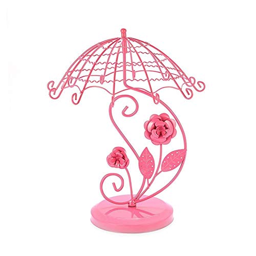 XMCKA Présentoir à bijoux de style vintage avec parapluie, rose, boucles d'oreilles, arbre, présentoir à bijoux en métal, rangement d'ornements pour chambre à coucher, maison, magasin, tour à