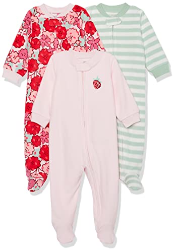 Amazon Essentials Baby Boys' Microfleece Footed Zip-Front Sleep And Play, Pack Of 3, Pink/Floral, Preemie #TOP3