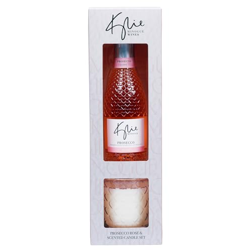 Kylie Minogue Miniature D.O.C Rose Prosecco Gift Set, including 20cl Prosecco with 150g Heart Embossed Watermelon & Mint Scented Candle, ideal for Gifting and Celebrations. By Blue Tree Gifts