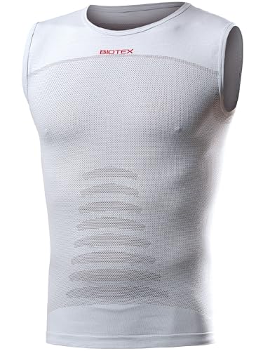 BIOTEX Canotta +Carbon Traspirante e Antibatterica da Uomo per Ciclismo e Running, Intimo Tecnico Sportivo Ideale per L'Estate e per l'inverno, Bianco, Taglia II (M/L)