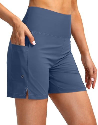 G Gradual Women's 5" High Waisted Swim Board Shorts with Phone Pockets UPF 50+ Quick Dry Beach Shorts for Women with Liner(Dusty Blue,XL)
