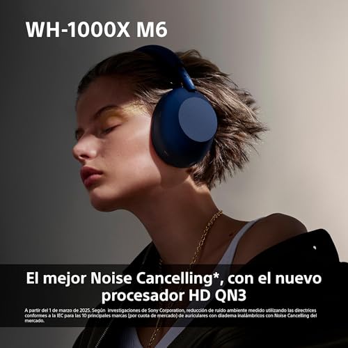 Sony WH-1000XM6 Auriculares Bluetooth inalámbricos con Noise Cancelling, Sonido de Alta resolución, cómodos, diseño Plegable, Estuche Resistente, 30 Horas de batería, iOS y Android - Azul Medianoche - imagen 4