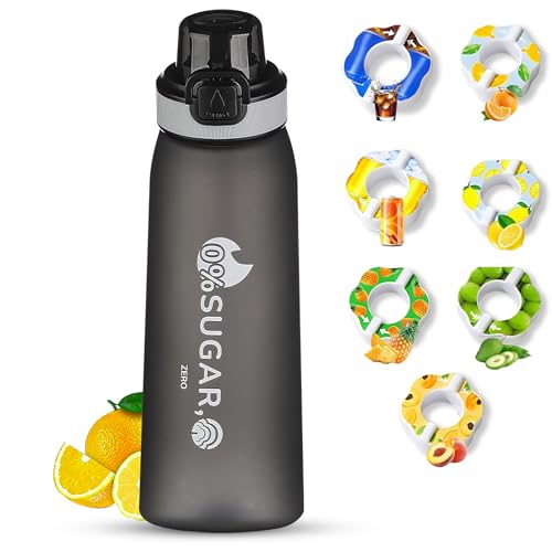 Hevenare Air Up Water Bottle with 7 Flavor Pods | 700ml Fruit Scented Bottle | Leak-Proof & Reusable | Multi-Color Sports Water Bottle for Kids School Gym & Travel (Gradient black)