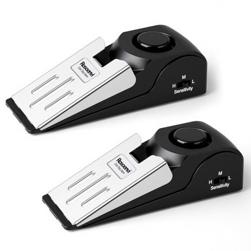 Rosoenvi 2 Pack Door Stop Alarm, Door Stopper with 120DB Security Alarm, Floor Wedge Door Stop Siren, Door Security Devices for Traveling, Apartment, Hotel and Home, Black