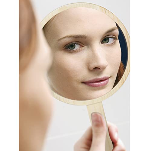 Jjuuyou Hand Mirror, Travel Makeup Handheld Mirror With Handle 12.6X6 Inch Small Natural Bamboo Hand Held Mirror For Shaving Single-Sided Portable Travel Vanity Mirror For Men & Women #TOP6