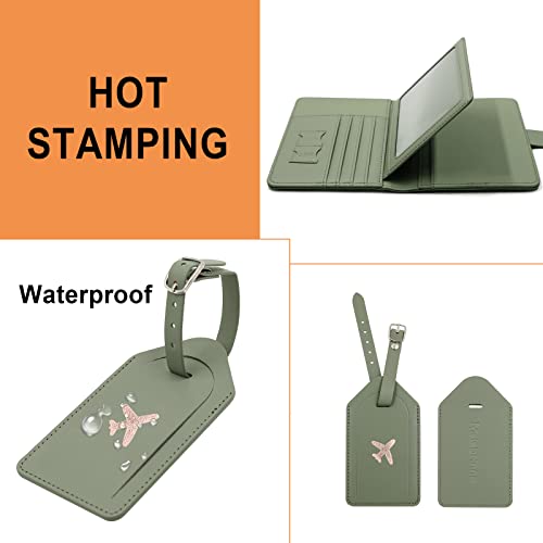 Image of Melsbrinna Rfid Passport Holder for Travel women /Men Set Travel Suitcase Tag, Cute Passport Wallet Rfid Blocking Card Slots, Rfid Passport Cover /CaseTravel Wallet, Green, Solid Color