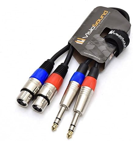 2 x Female XLR to 2 x 6.35mm 1/4" Stereo TRS Jack Balanced Twin Lead/Patch Cable 3m