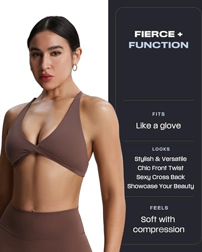 Aoxjox Women's Workout Sports Bras Fitness Sienna Low Impact Bra Yoga Crop Tank (Fudge Coffee, XX-Large)