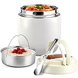 Purilit Thermobehälter 1500ml, Zweistufig (400+1100ml), Edelstahl Thermoschüssel Auslaufsicher, Thermo Lunchbox gegen Geruchsvermischung für Büro/Schule (Beige)