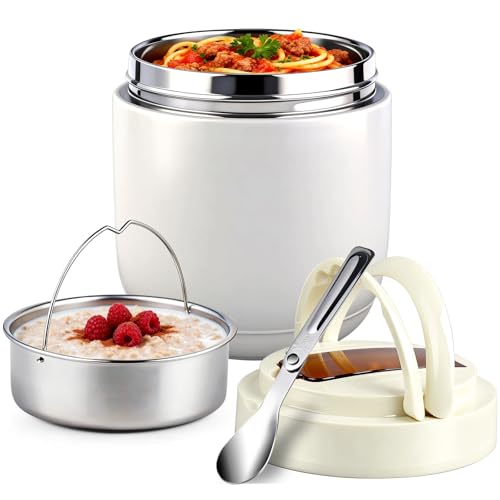 Purilit design Contenitore termico per alimenti, 1300 ml, ciotola termica con coperchio, contenitore in acciaio inox, a prova di perdite, contenitore termico per zuppe, porridge (beige