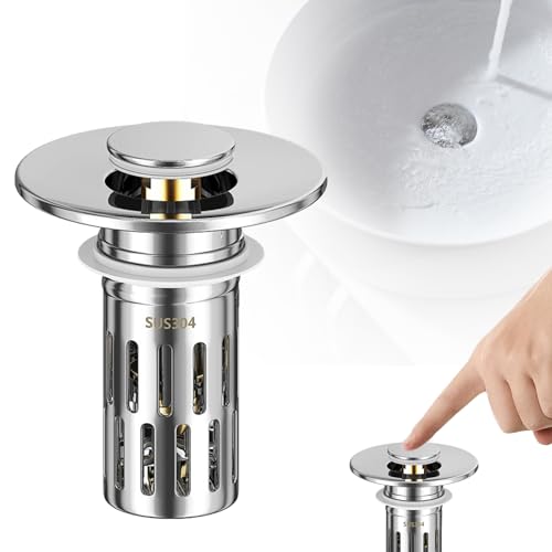 Dtoterul Tapon Pop Up Lavabo, Desague Lavabo Click Clack, Universal Pop Up para Lavabo Baño, Desague Lavabo Anti-Obstrucción, Apto para Cocinas y Baños