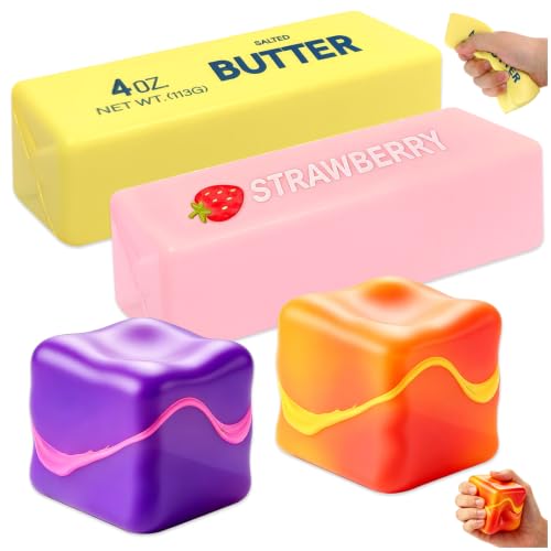 KutaKuta 4 Pack Squishy Ice Cube + Butter Squishy Set, Juguete Sensorial Fidget Toys Antiestres Cube, Sensación de Azúcar de Malta, Juguete Antiestrés para Aliviar la Ansiedad para Adultos 25Toys1