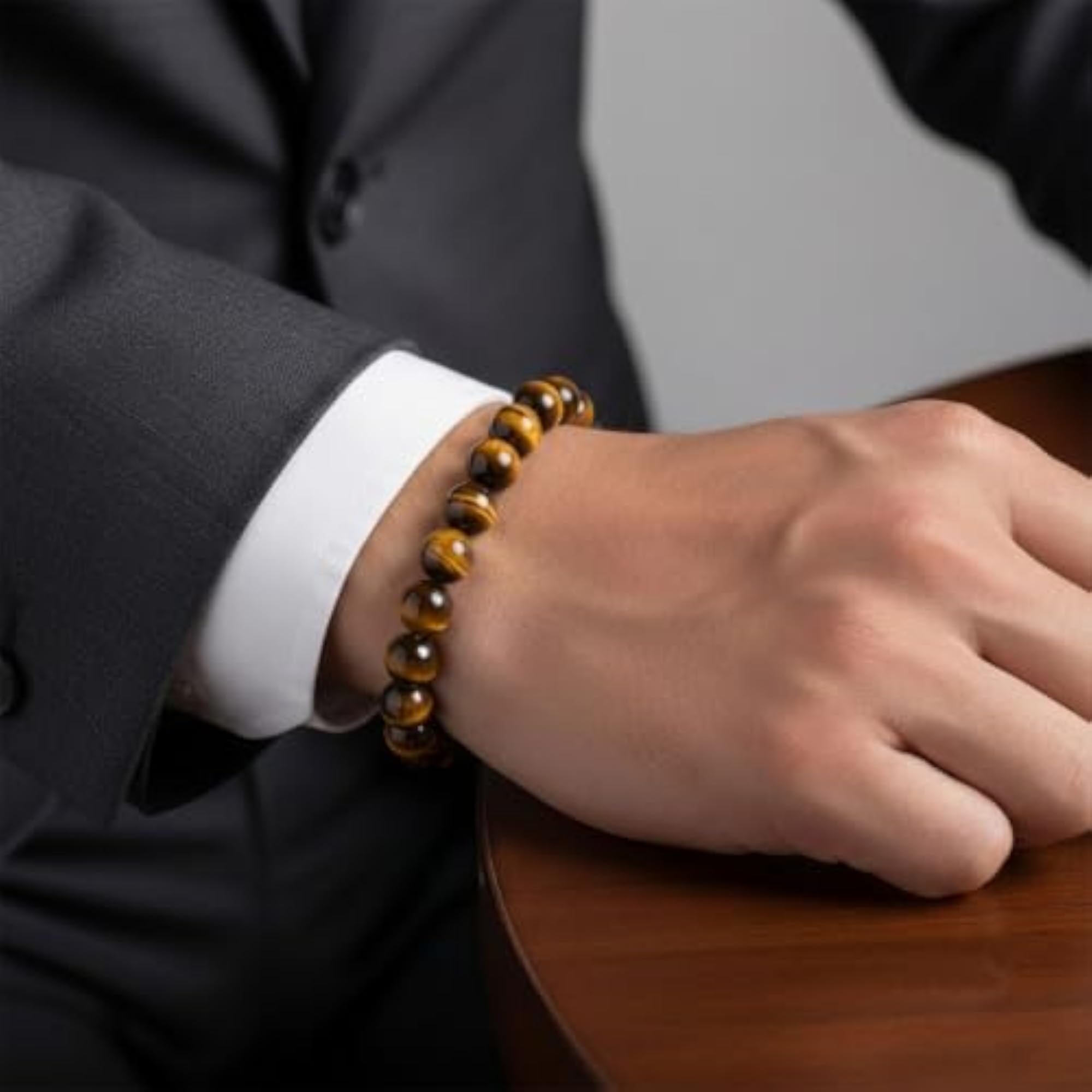 Tiger Eye Bead Bracelet for Men and Women, Adjustable Gemstone