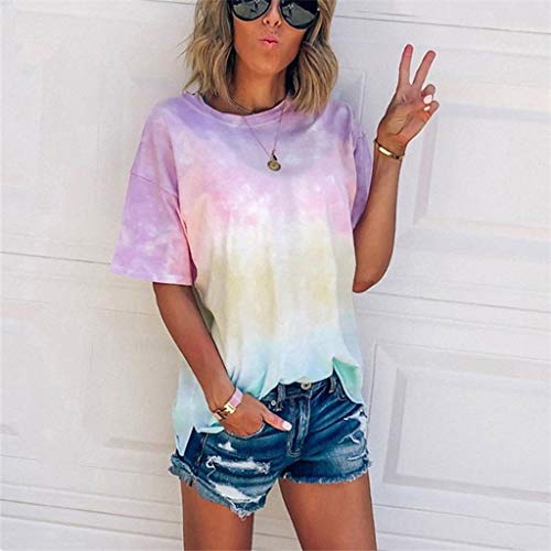 Dasayo Women's Fashion Summer Top Shirt Loose Short Sleeve Gradient Tie Dye T-Shirt Blouse Trendy Casual Cute Tees Shirts #TOP1