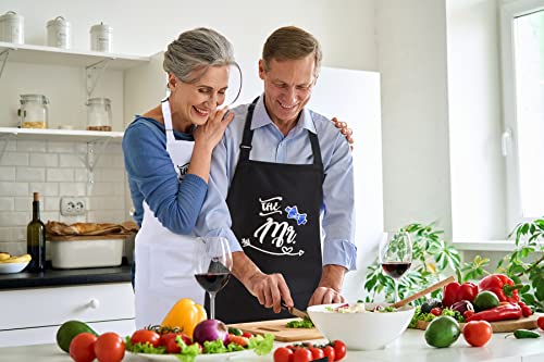 Nobondo Mr And Mrs Matching Aprons For Happy Couples, Memorable Gift Set, Marriage Anniversary Engagement Gift Bundle For Her, Wedding And Bridal Shower Gift With Bowknot For Bride And Groom #TOP5