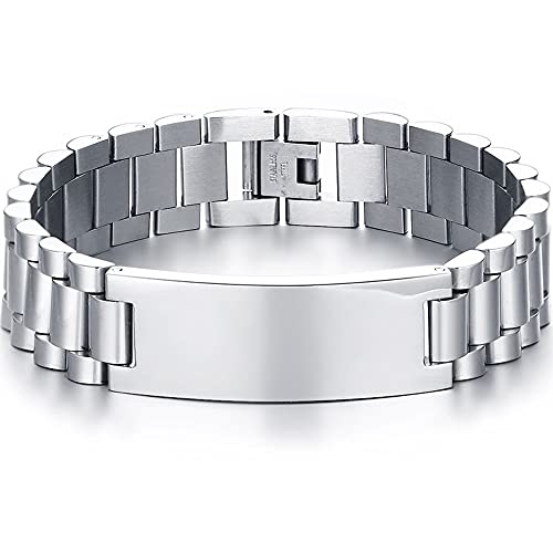 Vnox Mens Custom Engraving Masculine Metal Band Stainless Steel Link Bracelet Personalized Engraved Dad Jewelry Gift For Men Dad Father,Silver thumb #6