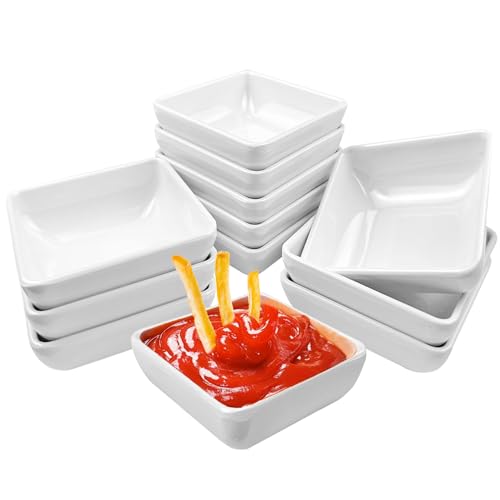12 Piezas Cuencos Aperitivos, Cuadrado Platos para Aperitivos, Reutilizable Platos de Aperitivo, Cuencos para Aperitivos Adecuado para Salsas Postres Snacks Frutas Sushi (Blanco)