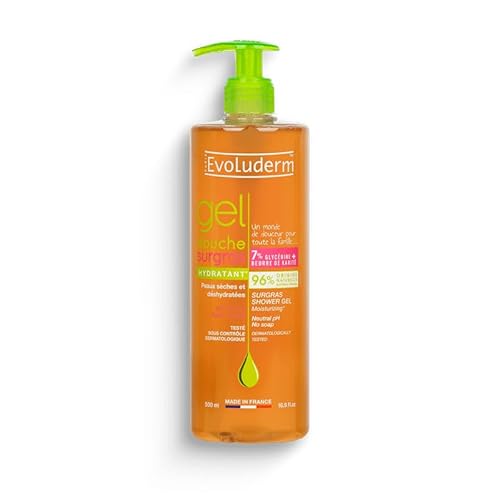EVOLUDERM – Gel Douche Surgras Hydratant – 500 ml – 96% d’Origine Naturelle – Végan – Fabrication Française