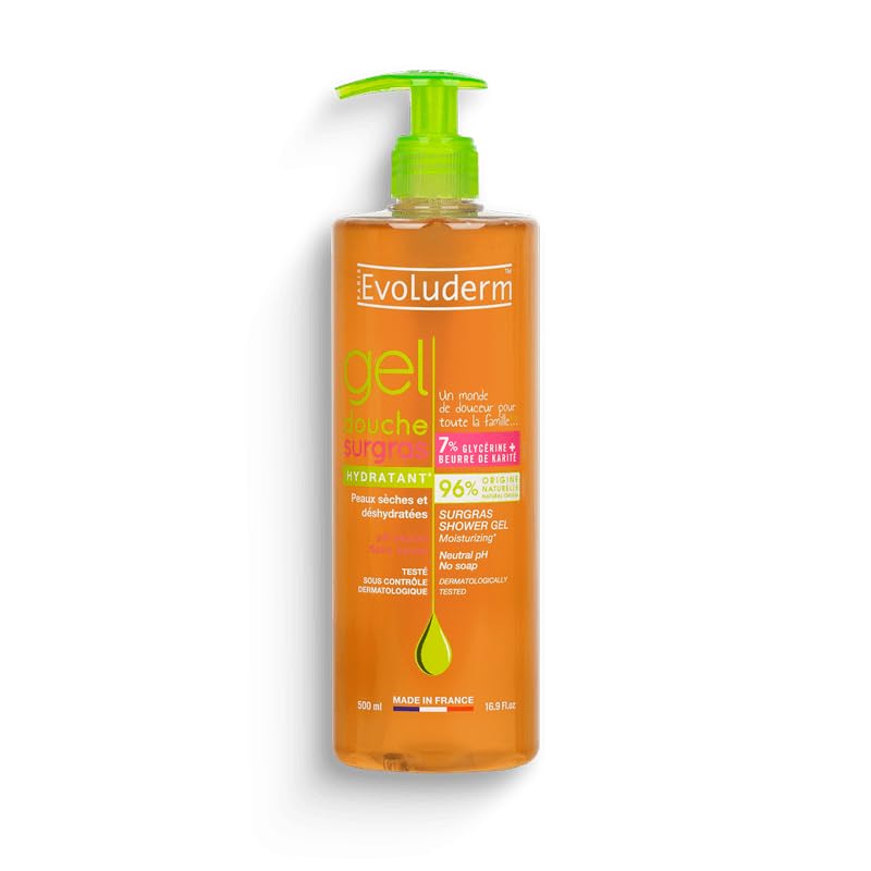 Gel douche surgras EVOLUDERM fini la peau sèche grâce à la formule vegan