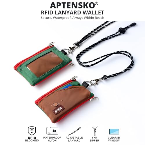 Image of RFID Blocking Travel Wallet with Adjustable Lanyard, Small Nylon Zipper Pouch and Badge Holder for ID, Credit Cards, Cash, Keys, Commuters (Coffee+DarkYellow)