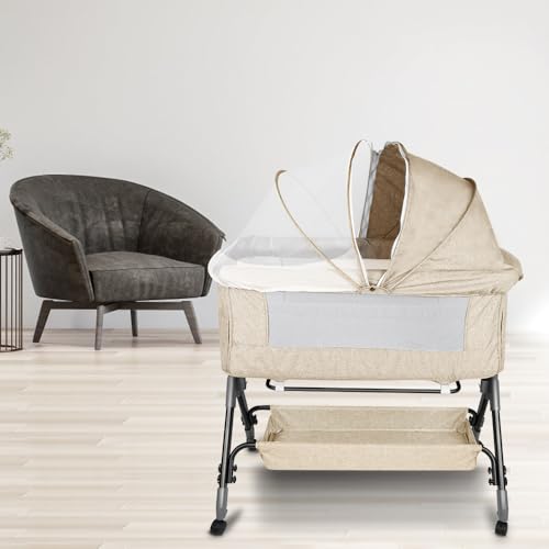 Miniatura 8 de Huole Cuna Para Recién Nacido, Sostenible, Compatible Con Diferentes Camas, Altura Ajustable 4 Alturas , Inclinable, Buena Circulación De Aire, Colchón Incluidos-104 52 100-110cm-Blanquecino