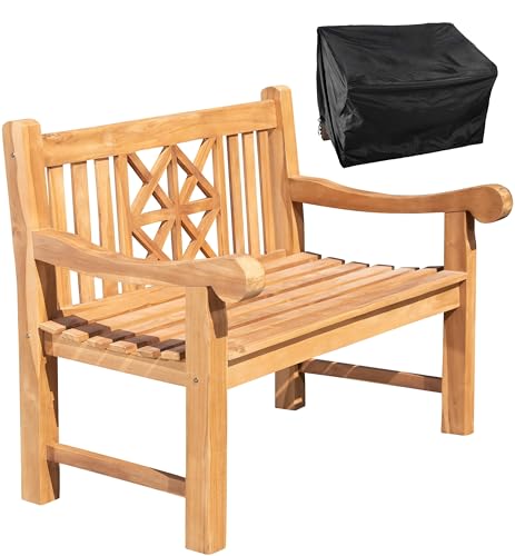 CLP Banco De Jardín con Cubierta Protectora I Silla De Madera De Teca con Reposabrazos & Respaldo I Banco con Funda, Contenido del Set:Florida
