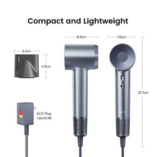 Laifen Hair Dryer, Negative Ionic Blow Dryer With 110, 000 Rpm Brushless Motor For Fast Drying, High-Speed Low Noise Thermo-Control Hairdryer With Magnetic Nozzle, For Home, Travel (Silver Blue) #TOP1