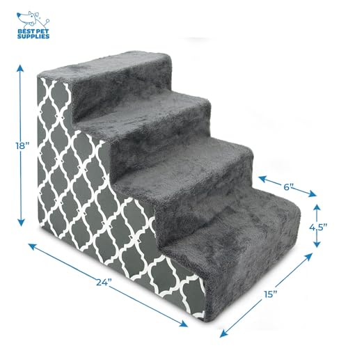 Image of Best Pet Supplies Pet Steps and Stairs with CertiPUR-US Certified Foam for Dogs and Cats - Gray Lattice Print, 4-Step (H: 18 inch)