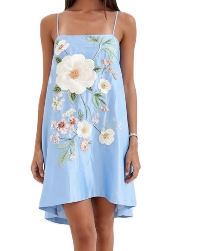 Image of ROAONOCOMO Women Boho Graffiti Cami Mini Dress Spaghetti Strap Printed A Line Short Dress Cute Colorful Sundress