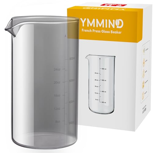 Standard Universal Design 34 oz French Press Replacement Glass Beaker Fits Most Brands French Press Coffee Makers (1Quart / 1000ml / 5-6 Cup) Coffee Press Borosilicate Glass Water Bottle (Grey)