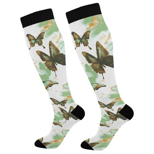 Wassud Butterflies Compression Socks for Women and Men 20-30 mmHg Knee High Socks for Nurses Travel 2 Pair